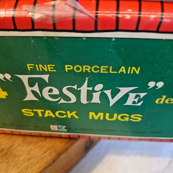 vintage santa claus stacking mugs festive porcelain graphic on both sides - Picture 6 of 7